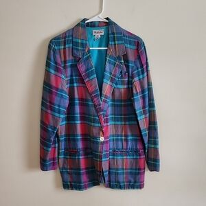 Frazzle Vintage Colorful Plaid Women's Blazer Unique Corky Funky Medium